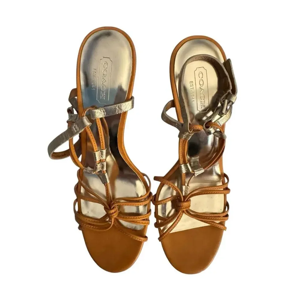 Coach Womens Brown Leather High‎ Straps Stiletto Heels Size 6 Y2K Chic - Picture 2 of 6